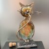 Grande sculpture de Chat en Bronze et Pâte de Verre d'Yves Lohé Ref YLO214