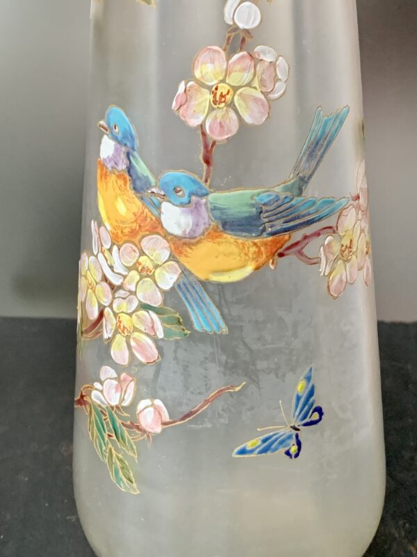 Superbe vase Legras aux Mésanges, Papillons et Pommier en Fleurs Ref L289 – Image 2