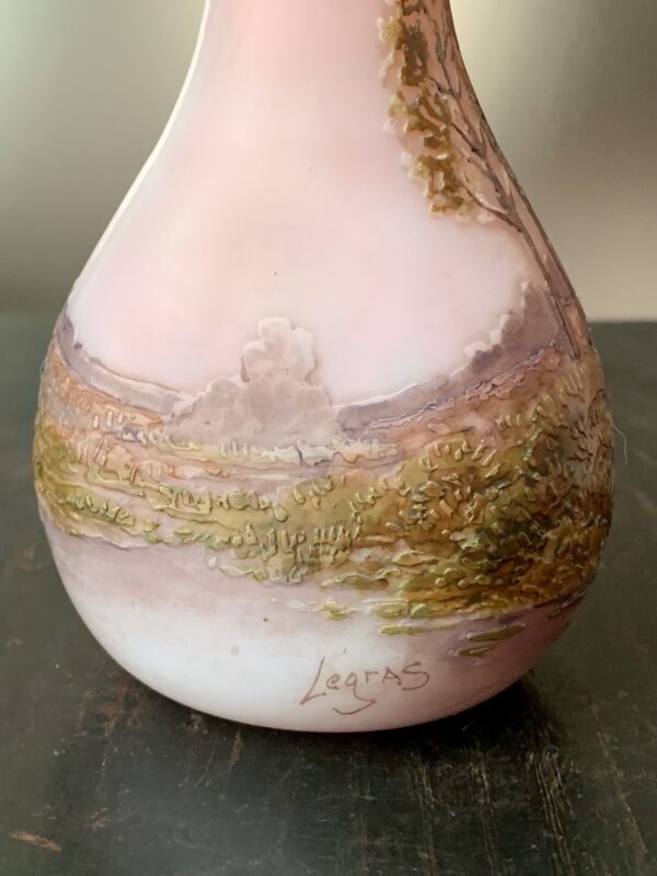 Superbe vase Legras "Paysage Rose au Pont" Ref L293 – Image 2