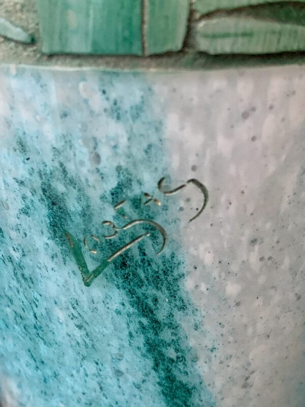 Majestueux vase Legras Art Déco au décor géométrique bleu-vert Ref L361 – Image 2