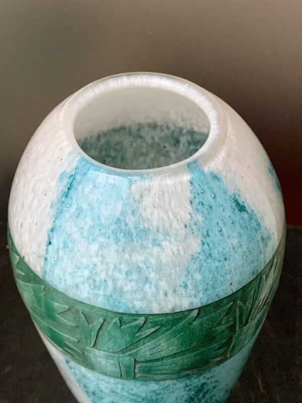 Majestueux vase Legras Art Déco au décor géométrique bleu-vert Ref L361 – Image 4