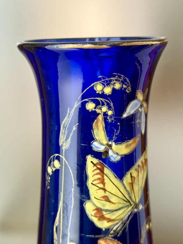 Beau vase Legras aux Papillons et Muguet série Bleu Cobalt Ref L393 – Image 2