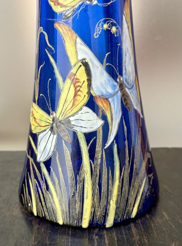 Beau vase Legras aux Papillons et Muguet série Bleu Cobalt Ref L393 – Image 3
