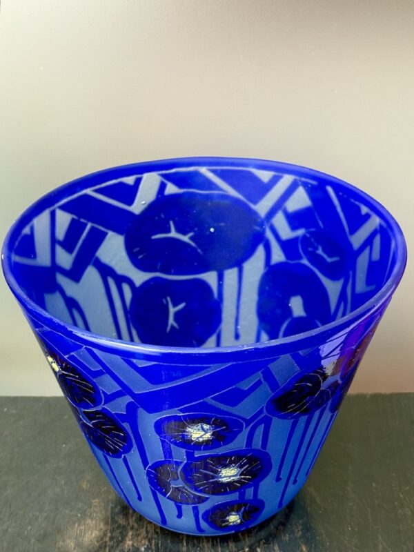 Exceptionnel vase futuriste Charder Le Verre Français série Capucines Bleues Ref LVF439 – Image 5
