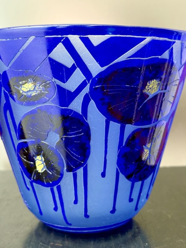 Exceptionnel vase futuriste Charder Le Verre Français série Capucines Bleues Ref LVF439 – Image 6