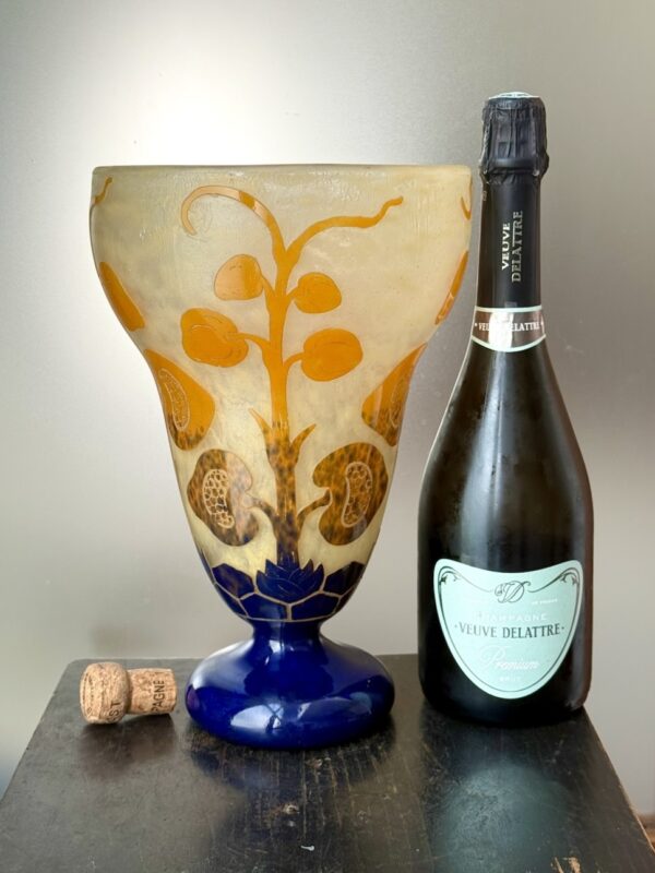 Superbe vase Le Verre Français série Figues aux couleurs chaleureuses Ref LVF445