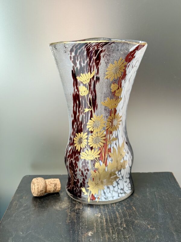Extraordinaire vase "Bambou" japonisant aux Marguerites par Escalier de Cristal Ref EDC446