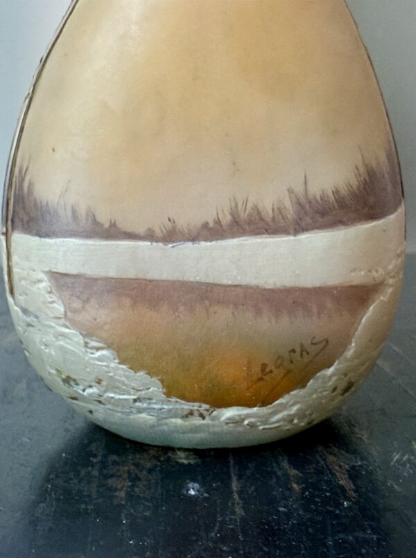 Superbe vase Legras série Camée au paysage forestier "A la Neige" Ref L440 – Image 2