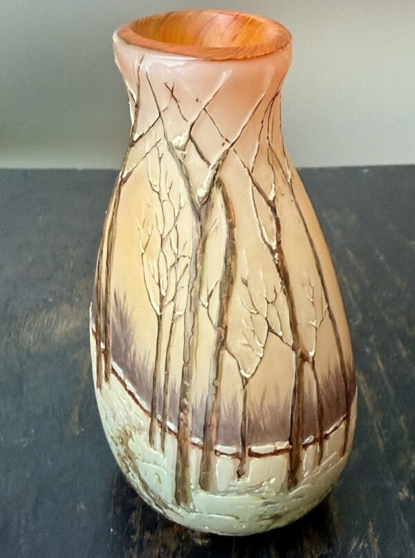 Superbe vase Legras série Camée au paysage forestier "A la Neige" Ref L440 – Image 3