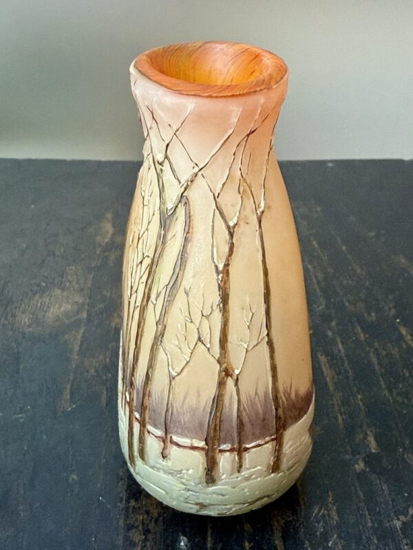 Superbe vase Legras série Camée au paysage forestier "A la Neige" Ref L440 – Image 5